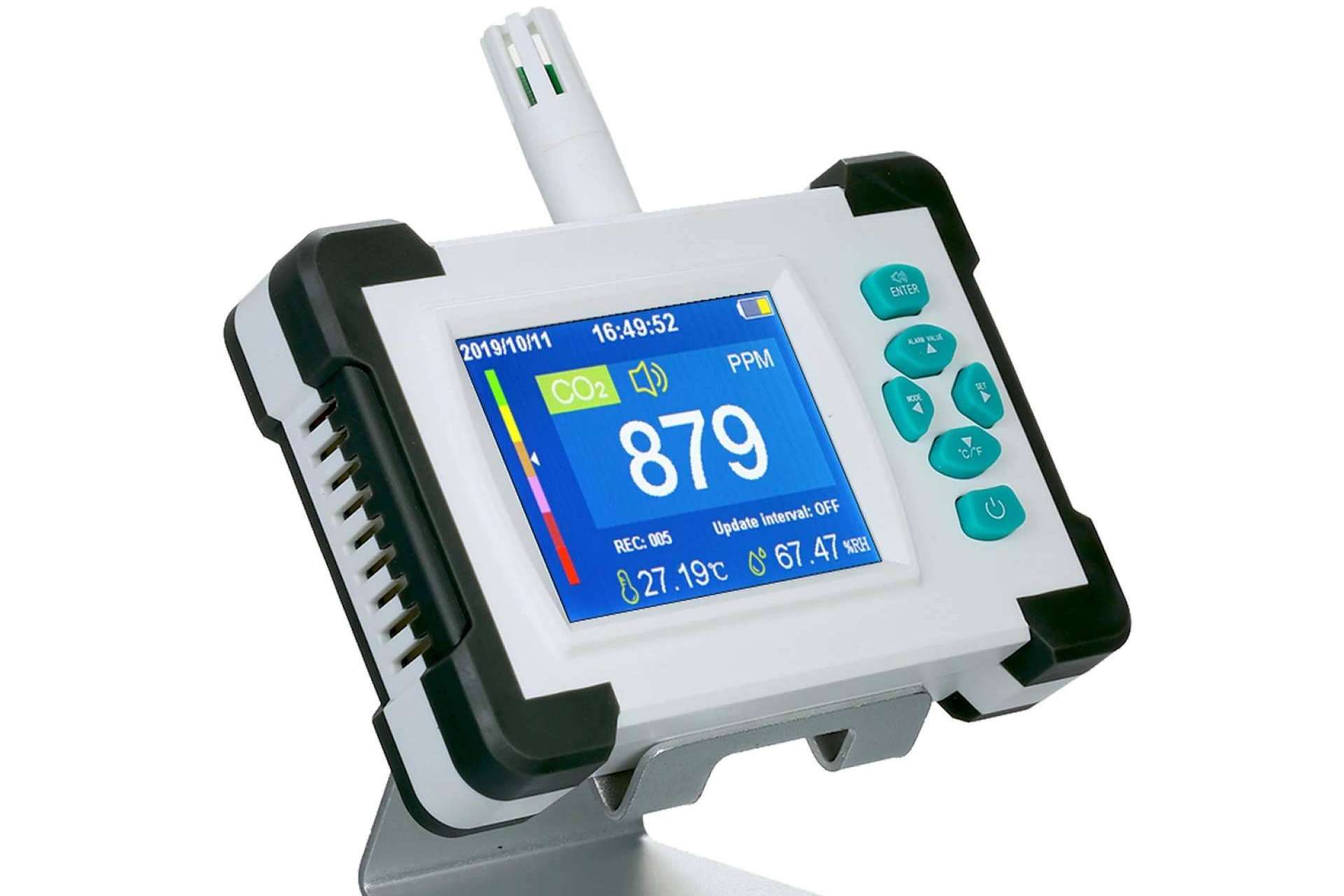 El Medidor/Detector de CO2 de la marca Dioxcare de Protect Soiart Distribución permite medir la calidad del aire en tiempo real