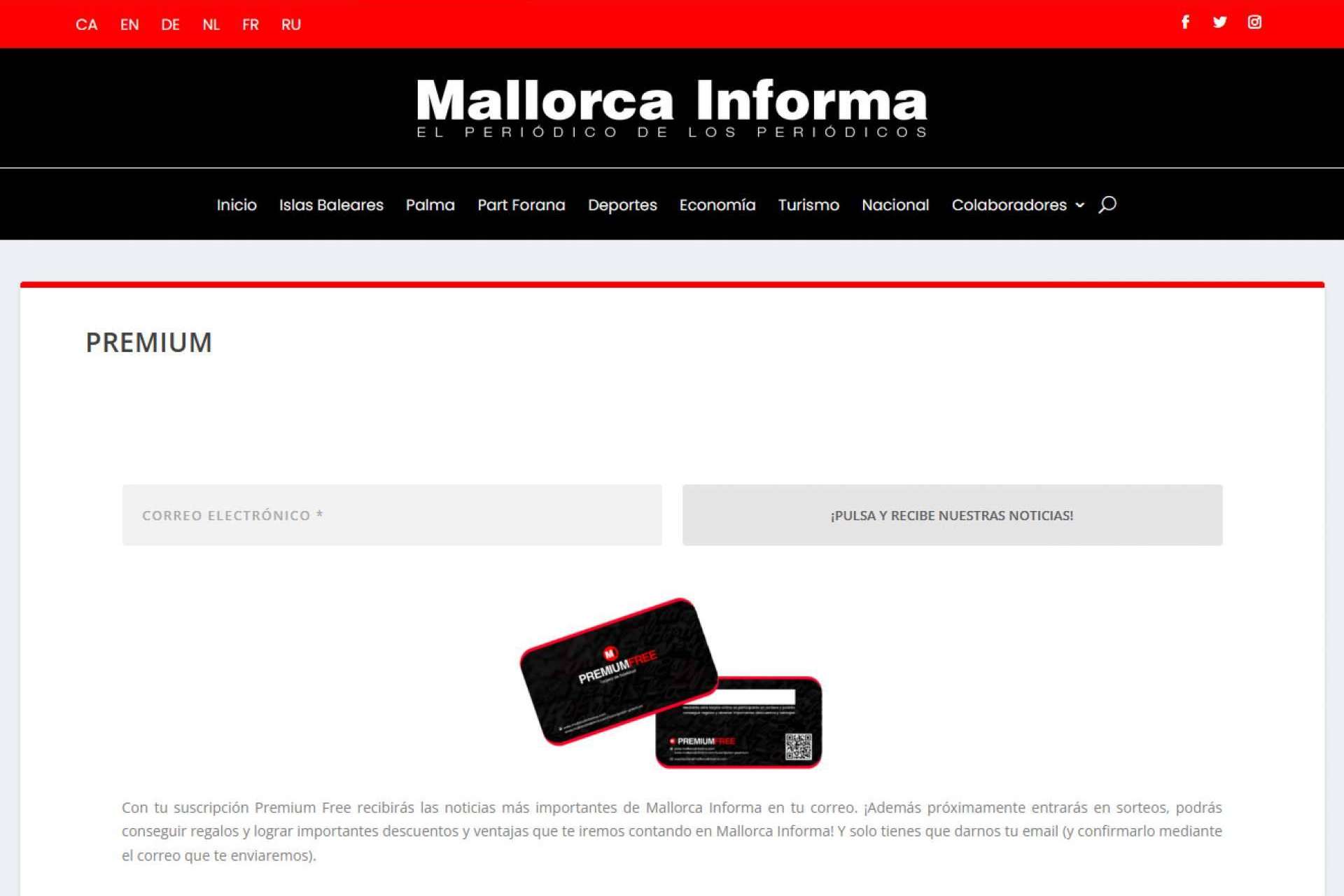 Recibir la información generalista de la isla de Mallorca en el correo electrónico