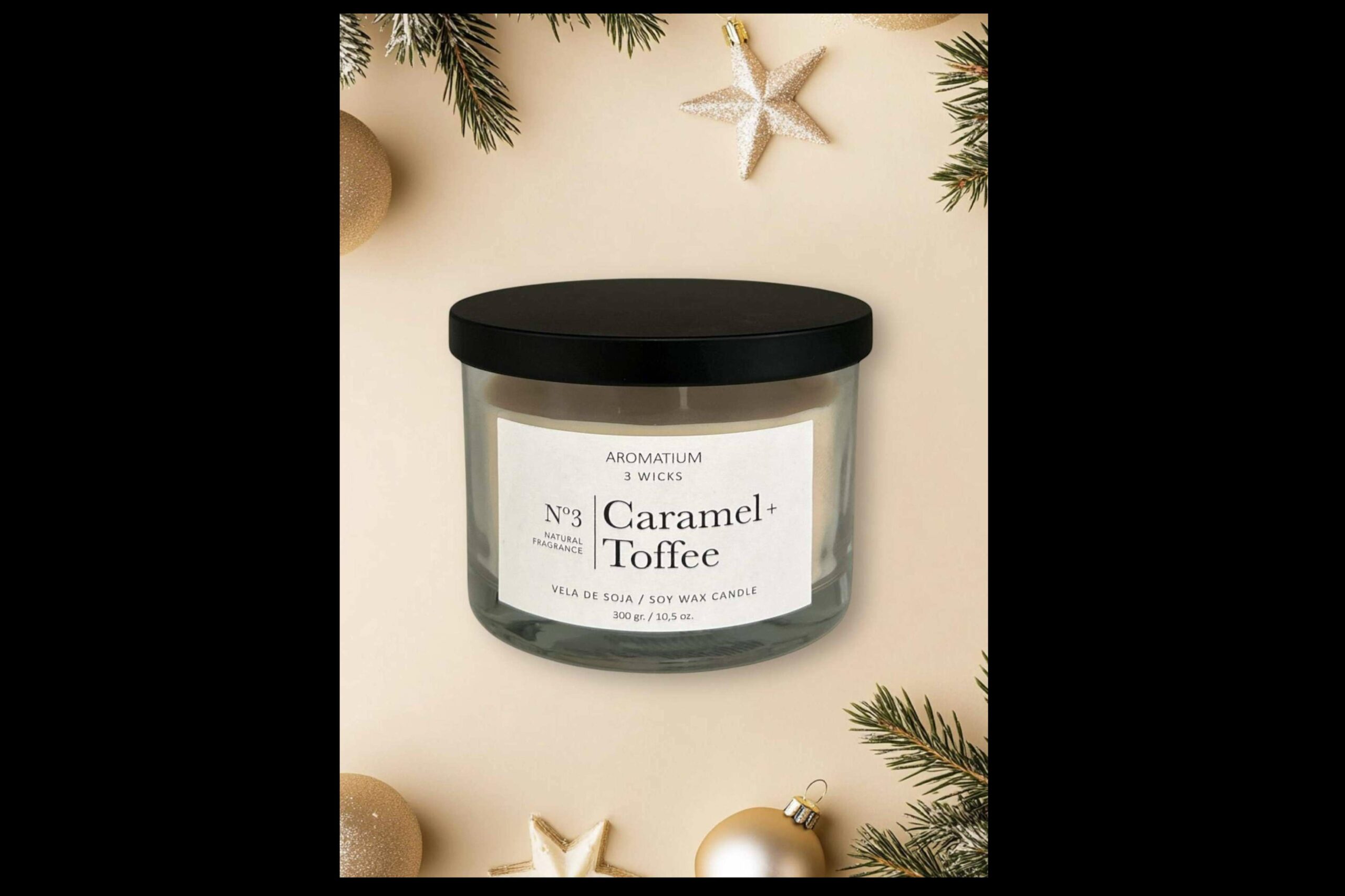 Caramelo y Toffee, el aroma navideño de La Boutique de las Velas en una vela de soja de 3 mechas