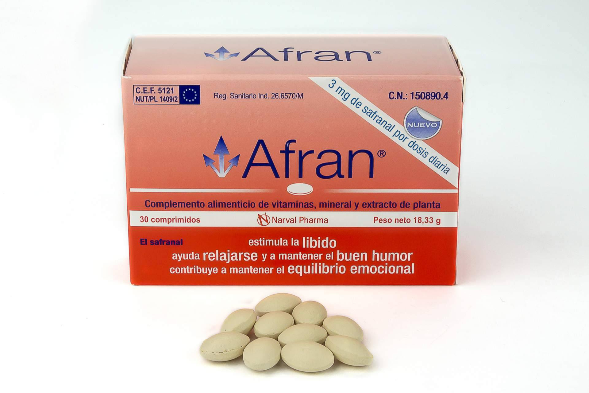 Afran con safranal; equilibrio emocional visible en todas las etapas, incluida la menopausia